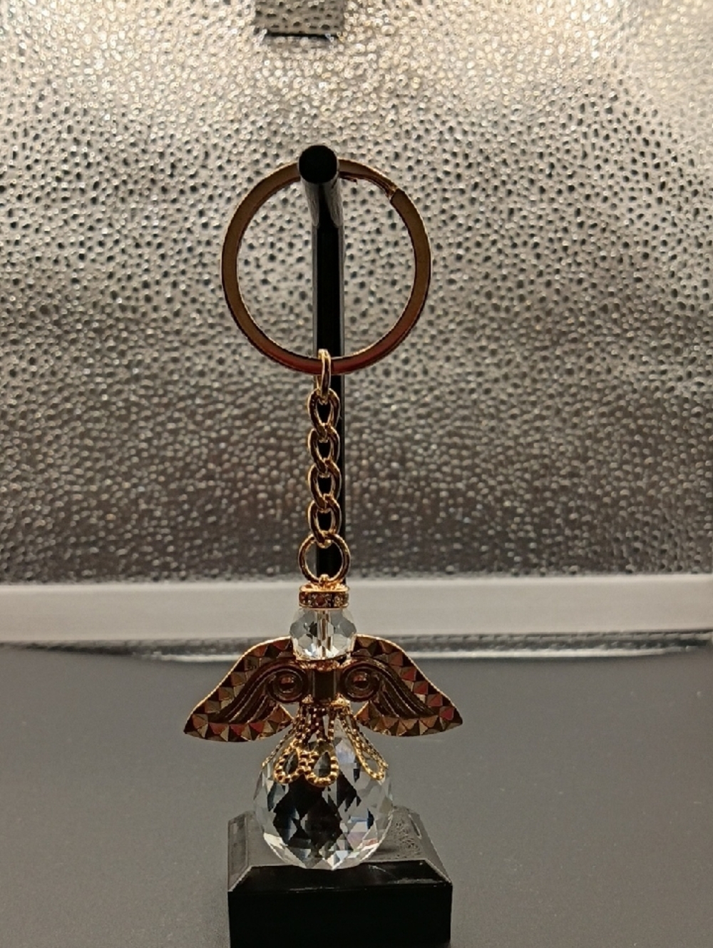 Gold Angel Keychain with Crystal Charm
